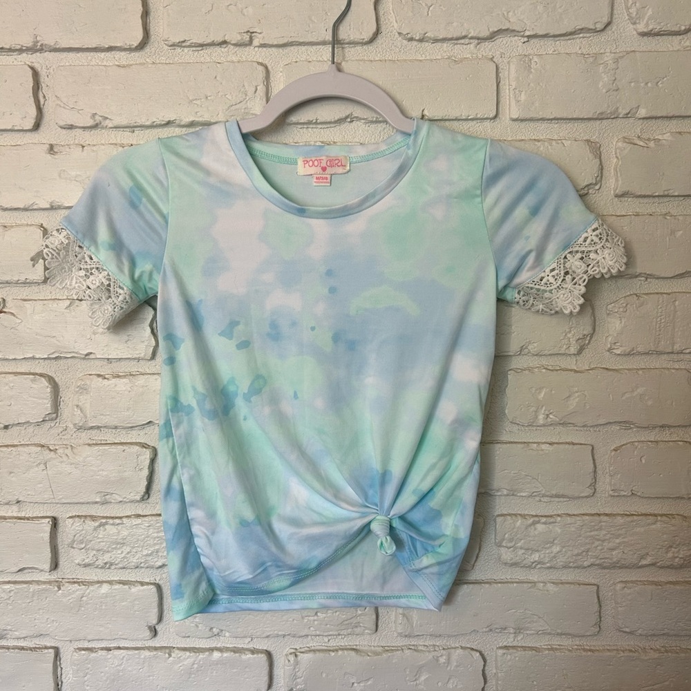Poof Girl Girls‎ Blue Tie Dye Lace Top Tie Front